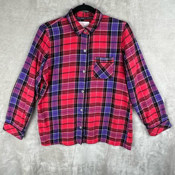 Victorias Secret Pajama Set Women Small Red Metallic Plaid Flannel Pants Holiday - Picture 2 of 16